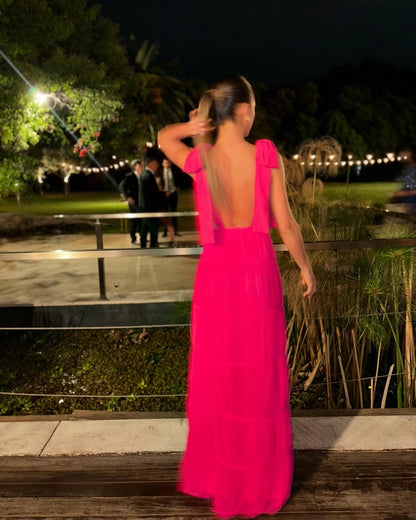 Hot Pink A-Linie Langes Ballkleid Formelle Partykleider J5594 