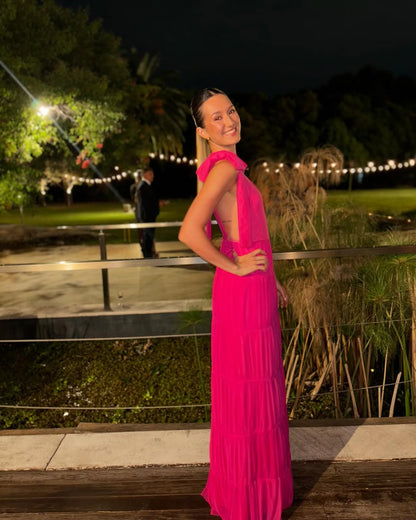 Hot Pink A-Linie Langes Ballkleid Formelle Partykleider J5594 
