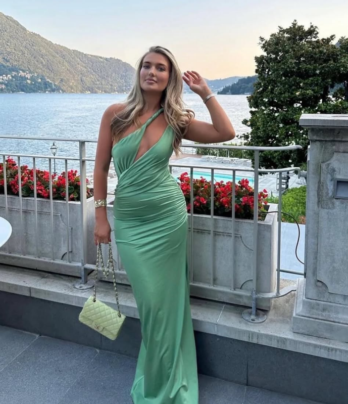 One Shoulder Sheath Green Long Prom Dress Formal Evening Dress J5607