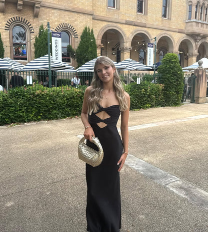 Robe de soirée longue noire sans bretelles J5609 