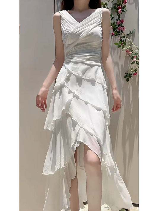 A Line Ruffle Tiered Wedding Dress Chiffon Prom Dress J5619