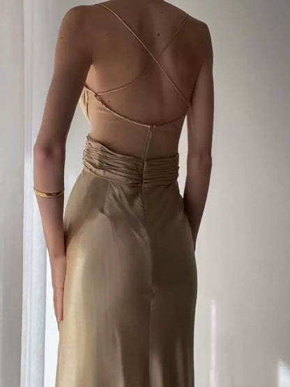 Rückenfreies A-Linie Satin Ballkleid Formelles Partykleid J5621 