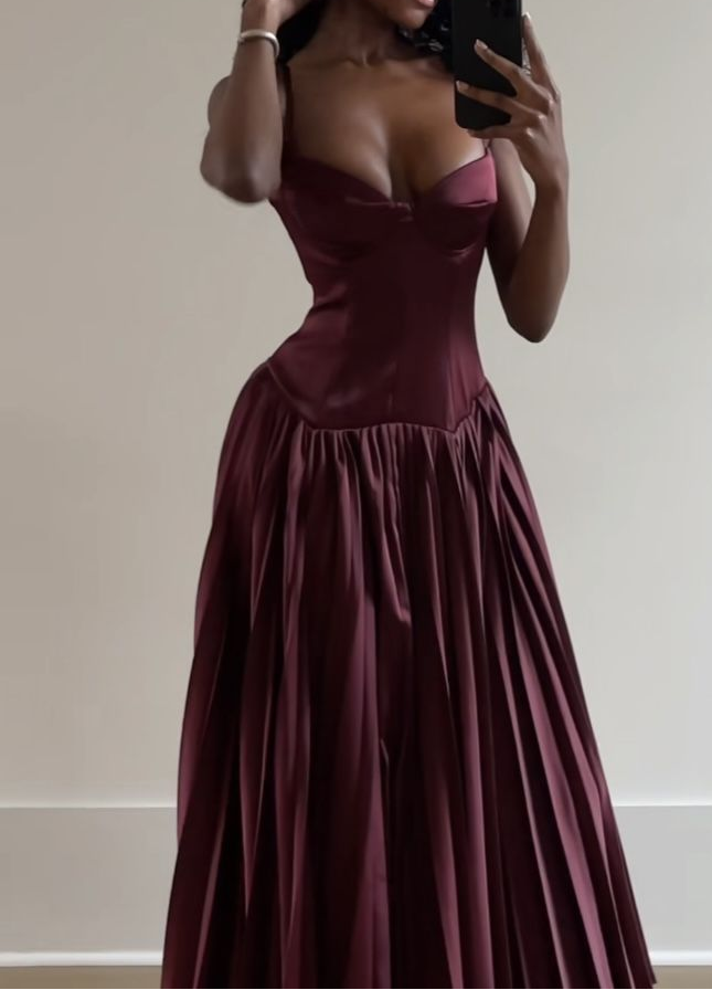 Burgundy A Line Long Satin Prom Dresses Formal Evening Dress J5627