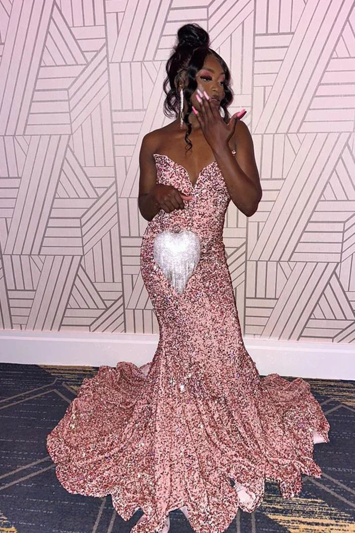 Pink Sequin Mermaid Evening Dress Long Prom Dress J5632