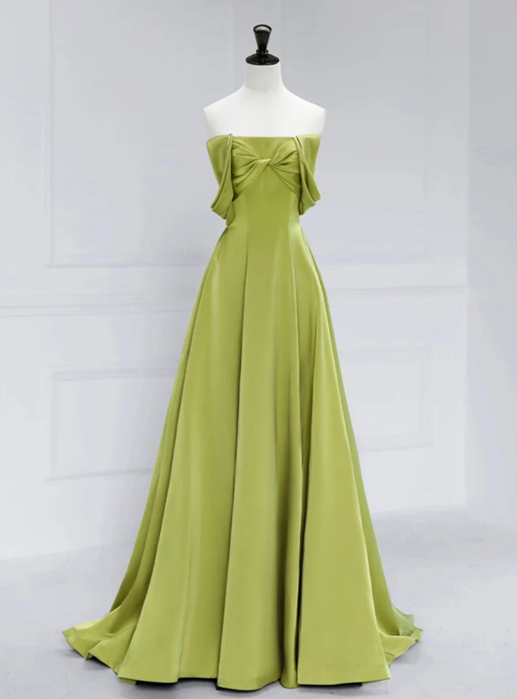 Green Satin Off The Shoulder Long Prom Dress J5633