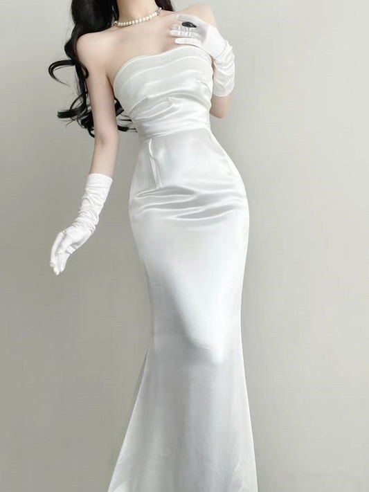 Simple Mermaid White Wedding Dresses J5639