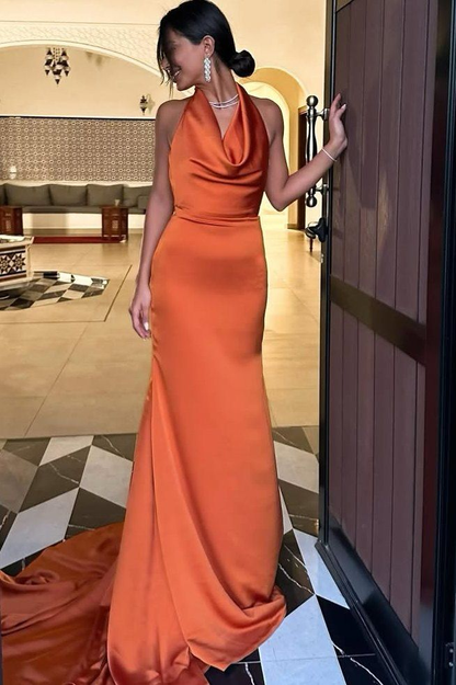 Neckholder Satin Meerjungfrau Formales Langes Ballkleid J5649 