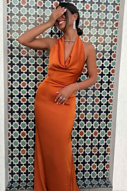 Neckholder Satin Meerjungfrau Formales Langes Ballkleid J5649 