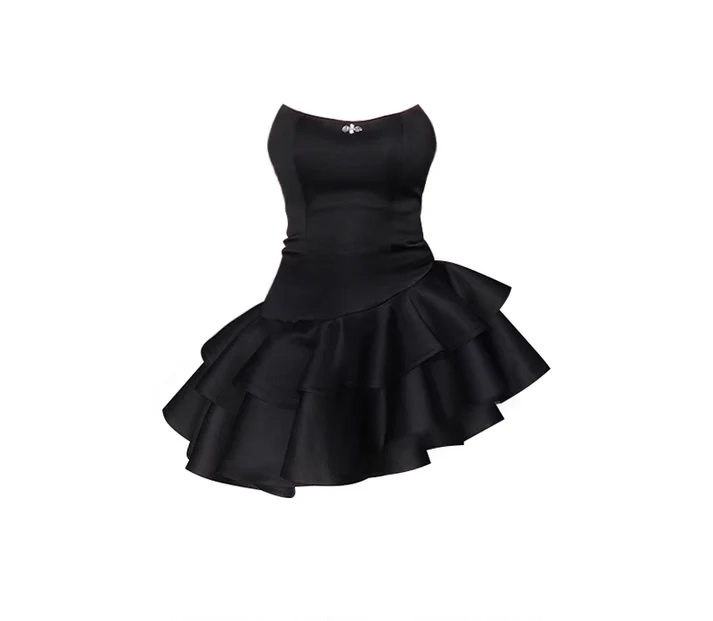 A Line Strapless Black Short Satin Birthday Dress J5664