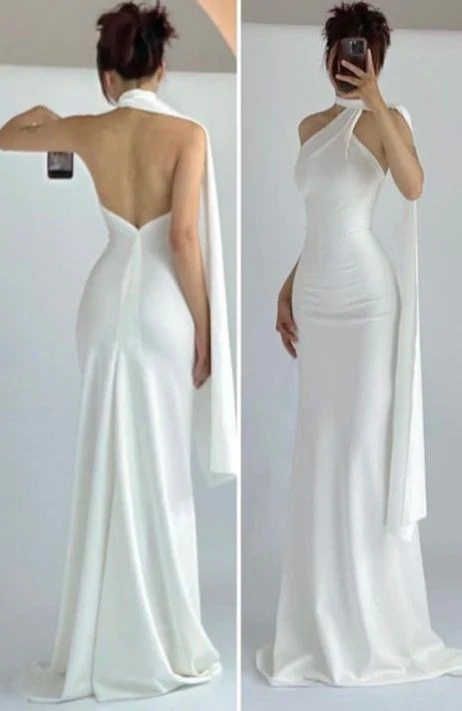 Mermaid White Party Long Prom Dresses Wedding Dress  J5666