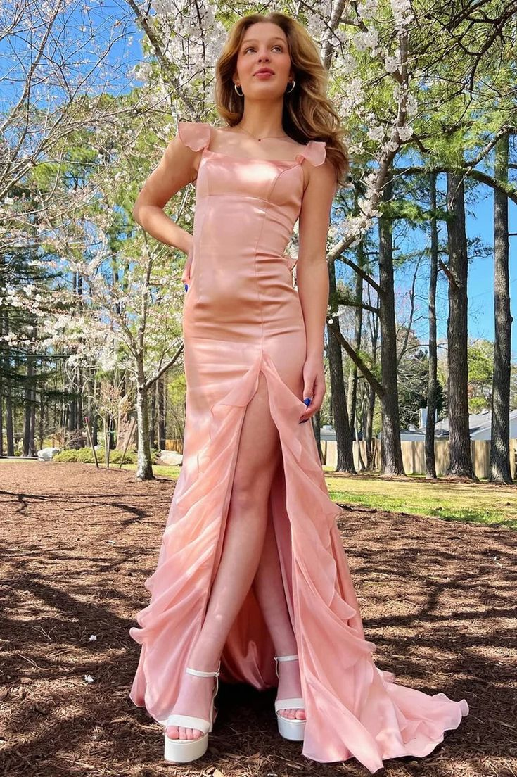 Pink Mermaid Long Prom Dresses Backless Party Dress J5690