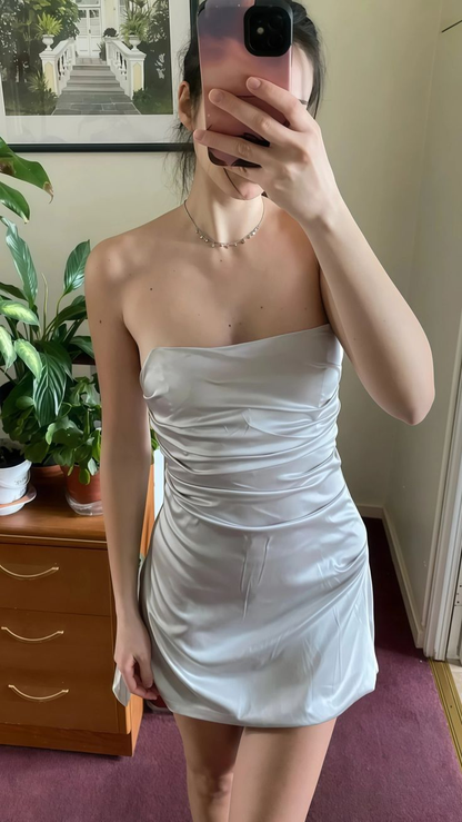 Strapless Mini Satin Homecoming Dress Short Party Dress J5692