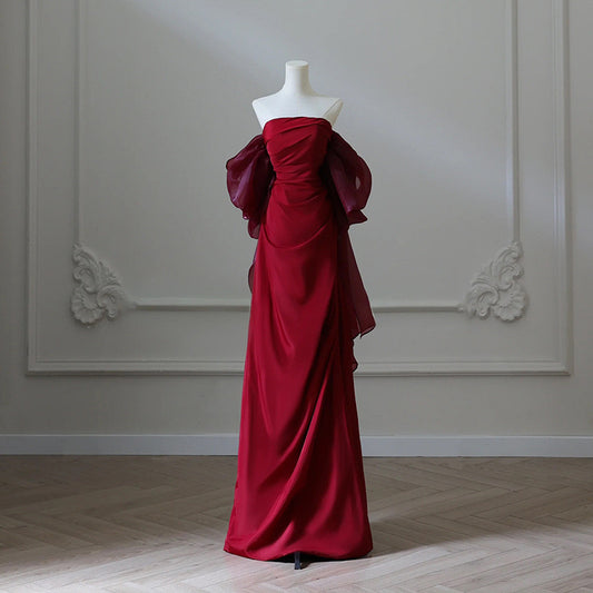 Trägerloses A-Linien-Abendkleid in Rot, lang, Partykleid J5701 