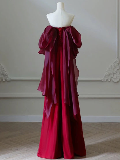 Strapless A Line Red Long Prom Dress Evening Party Dress J5701