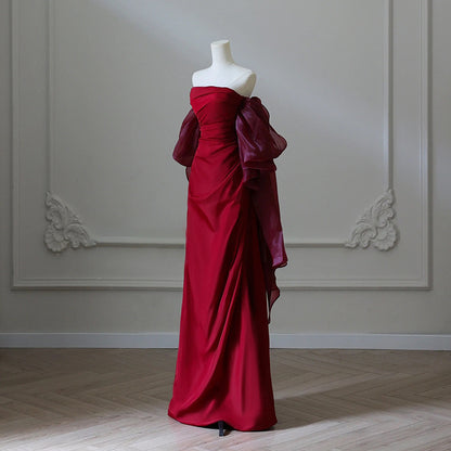 Strapless A Line Red Long Prom Dress Evening Party Dress J5701