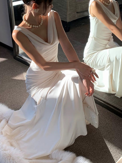 Weißes Meerjungfrau-Langballkleid, Abendkleid, Partykleid J5702 