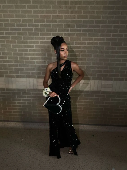 Schwarze Pailletten Meerjungfrau Ballkleid Abendkleider J5708 