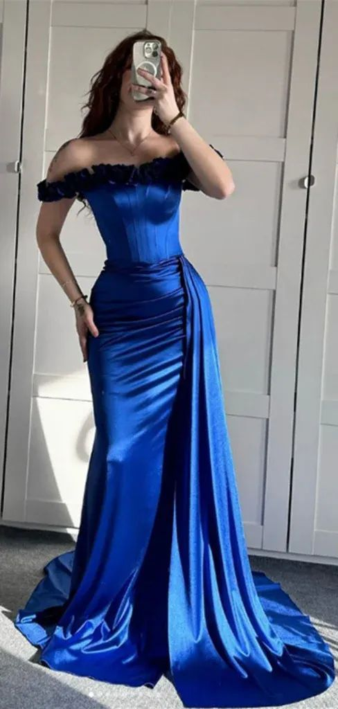 Sexy Off Shoulder Mermaid Satin Evening Prom Dress J5717