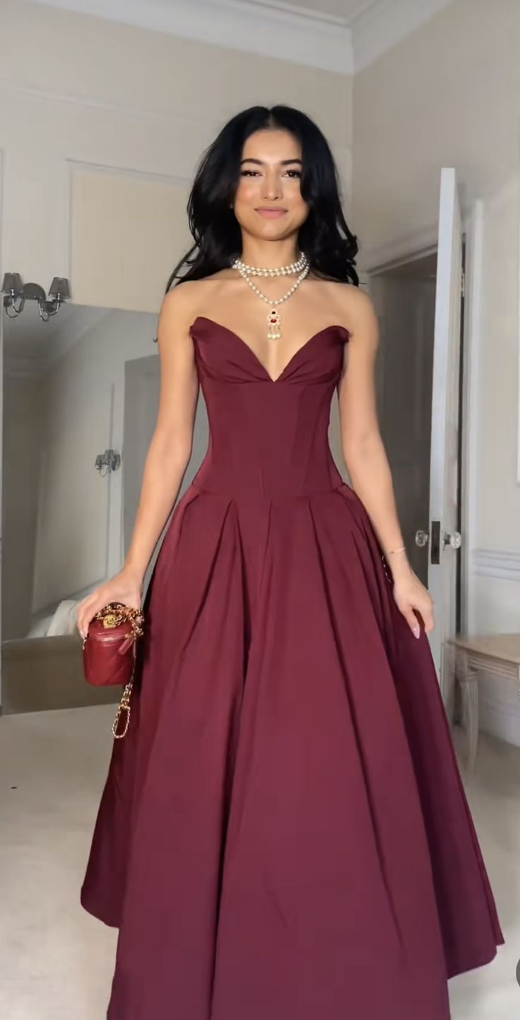 A Line Burgundy Prom Dresses Formal Evening Dress J5726