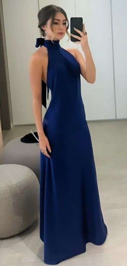 Halter Blue Prom Dress A Line Formal Party Dress Evening Dress J5740