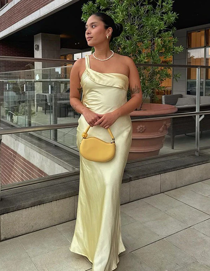 Robe de bal jaune asymétrique, robe fourreau, robe de soirée, J5741 