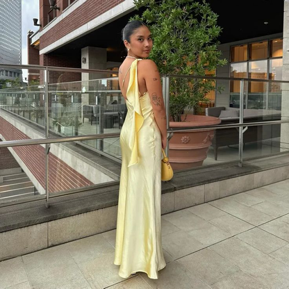 Robe de bal jaune asymétrique, robe fourreau, robe de soirée, J5741 