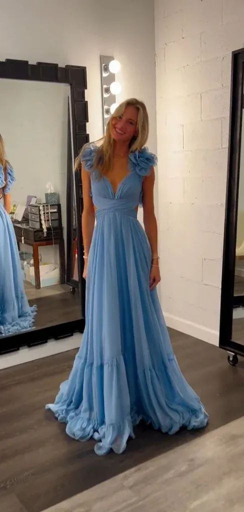 Blue A Line Chiffon Prom Dress Bridesmaid Dresses J5753