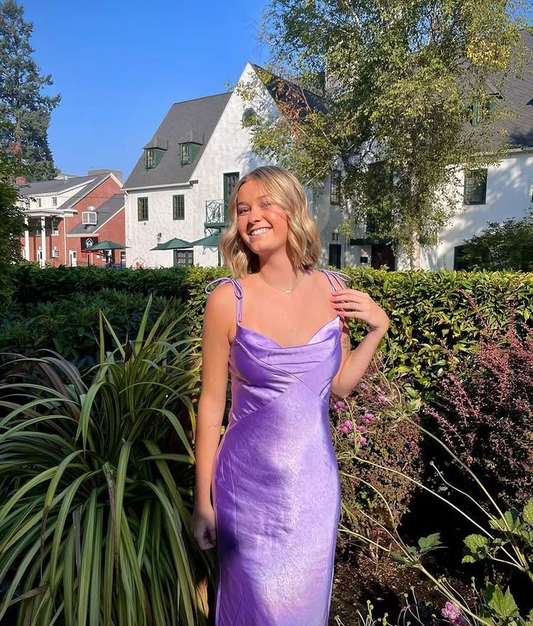 Hellviolettes Satin-Ballkleid, formelle Partykleider J5756 