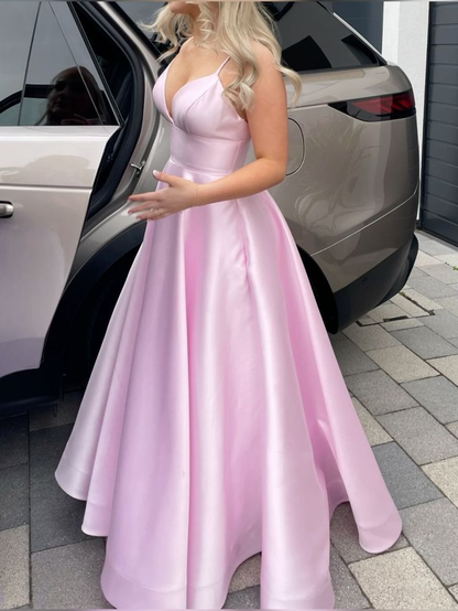 Robe de bal rose en satin coupe trapèze, tenue de soirée formelle, J5757 