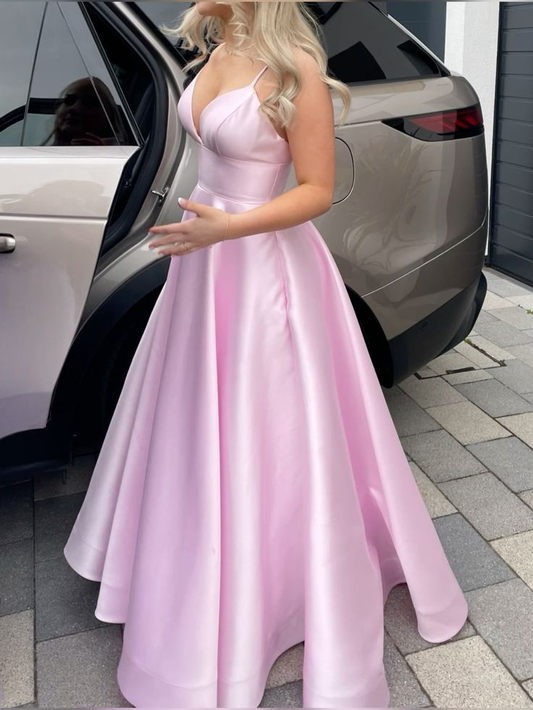 Rosa A-Linie Satin Ballkleid Formelle Partykleider J5757 