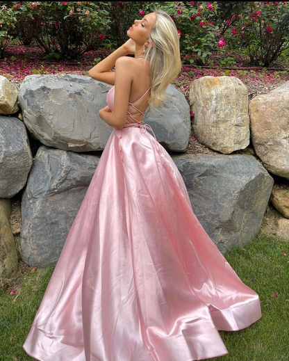 Light Pink A Line Prom Dress Satin Birthday Dress J5808