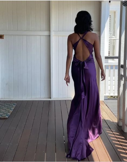 Lila Satin Langes Ballkleid Meerjungfrau Abendkleid J5809