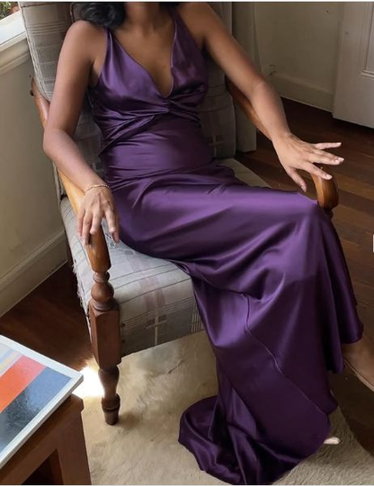 Lila Satin Langes Ballkleid Meerjungfrau Abendkleid J5809