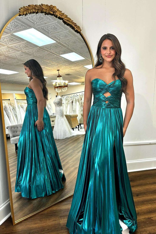 Robe longue plissée métallisée à col en cœur J5818
