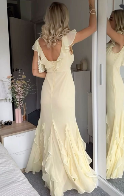 V Neck Mermaid Chiffon Prom Dress Formal Evening Gown J5836
