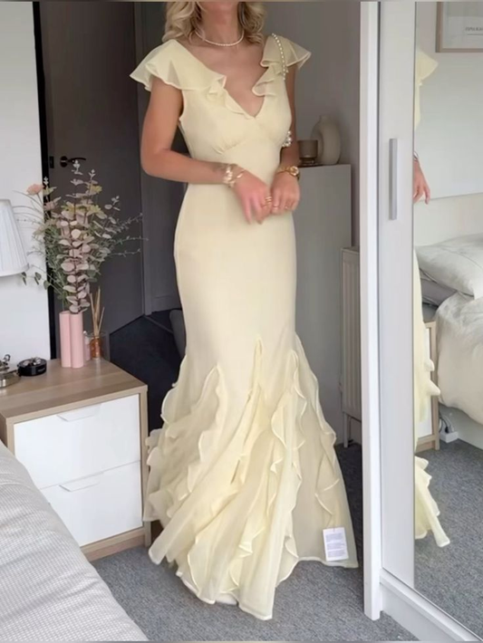 V-Ausschnitt Meerjungfrau Chiffon Ballkleid Formales Abendkleid J5836
