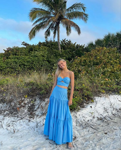 Trägerloses blaues langes Ballkleid mit Herzausschnitt, formelles Kleid J5844