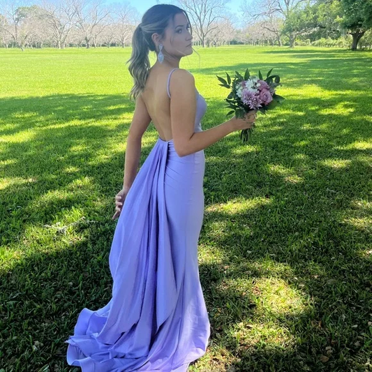 Robe de bal longue en satin lavande, style sirène, dos nu, robe de soirée formelle J5847