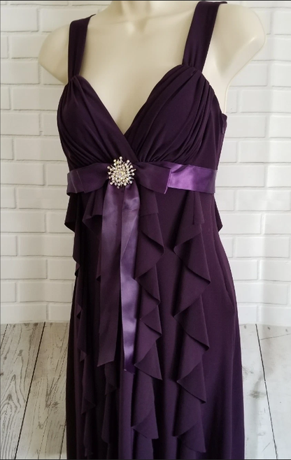 Lila Rüschen A-Linie Ballkleid Langes Abendkleid J6009