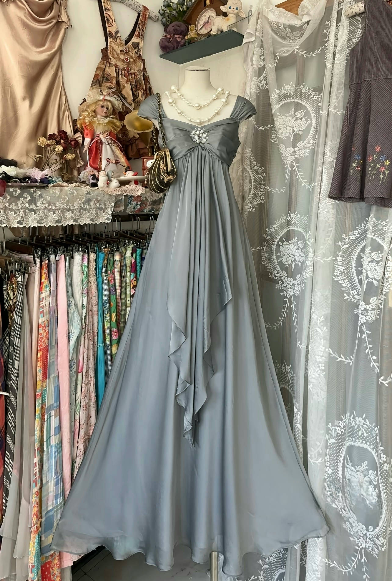 A Line Ruffle Gray Prom Dress Formal Evening Gown J6682