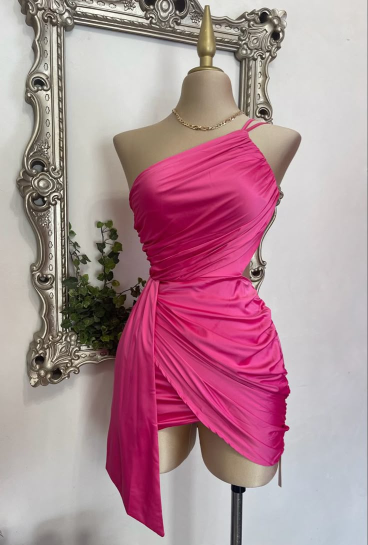 One Shoulder Pink Short Birthday Dress Homecoming Graduation Dress J6706