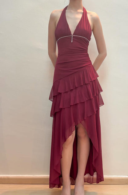 Neckholder-Ballkleid mit langen Lagen, formelles Abendkleid, Partykleid J8547