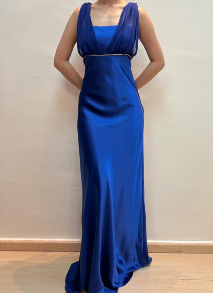 Blue Mermaid Long Prom Dress Vintage Evening Dress J8556