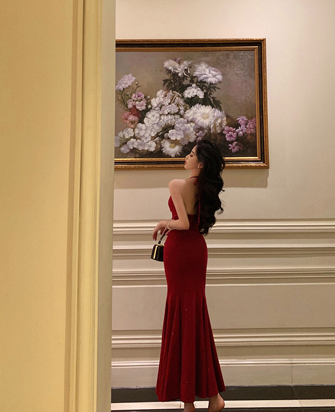 Robe de bal longue sirène dos nu bordeaux, robe de soirée formelle J8699