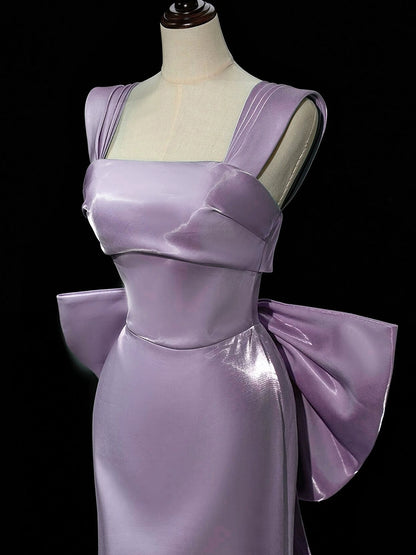 Robe de bal sirène longue violet clair avec nœud, tenue de soirée formelle pour adolescentes J8700