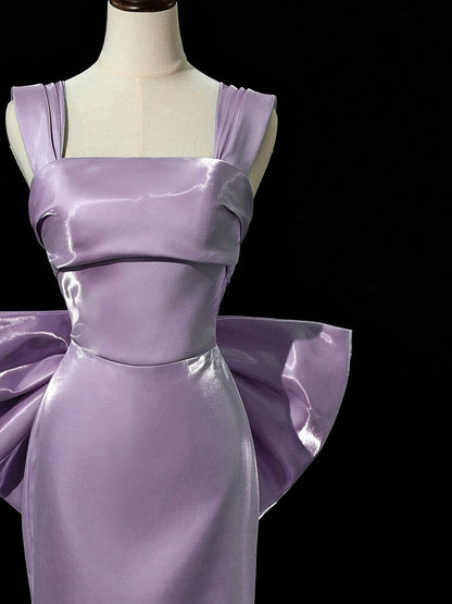 Robe de bal sirène longue violet clair avec nœud, tenue de soirée formelle pour adolescentes J8700