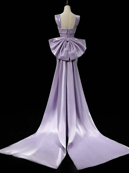 Robe de bal sirène longue violet clair avec nœud, tenue de soirée formelle pour adolescentes J8700