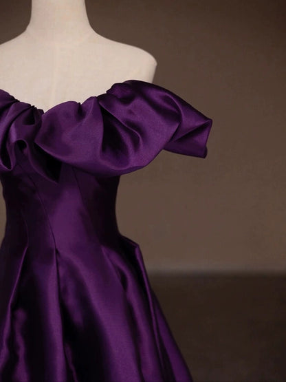 Off The Shoulder Purple Long Prom Dress Satin Evening Dress J8702