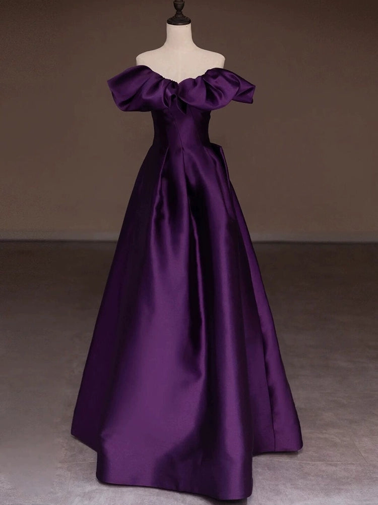 Off The Shoulder Purple Long Prom Dress Satin Evening Dress J8702