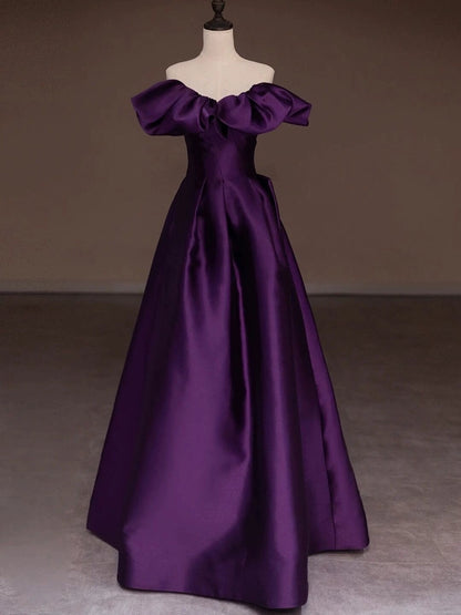 Off The Shoulder Purple Long Prom Dress Satin Evening Dress J8702